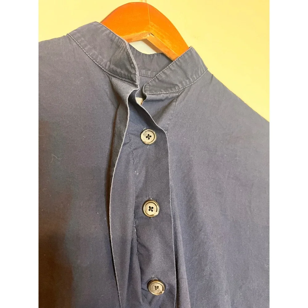 GREI. New York Navy Blue Cotton Band Collar Short Sleeve Tunic Dress Size 0 - Picture 2 of 7